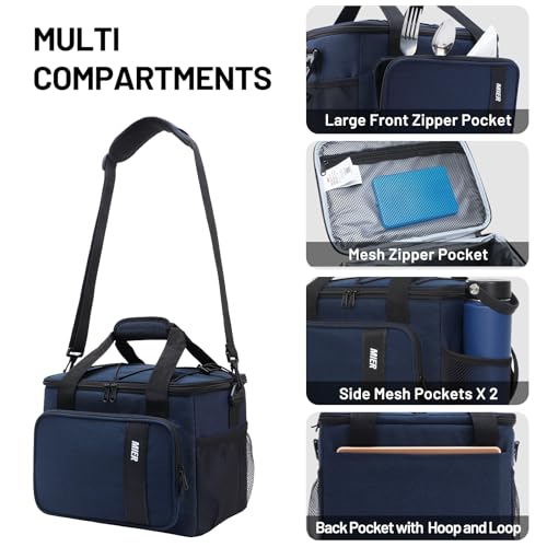 MIER Mens Lunchbox for Work Insulated 24 Cans/15L Large Lunch Bags Leakproof Adult Women Lunch Box Coolers for Travel Beach Picnic Office, Navy Blue - color: Blue