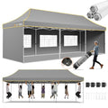 Hoteel 10x30 Pop Up Canopy Tent Heavy Duty with 5 Sidewalls, Waterproof Party Tent, Easy Set-up Commercial Instant Tents with Roller Bag & Sandbags, Hexagonal Leg (1-Year Warranty) - color: Gray, size: 10×30 （5 Walls）