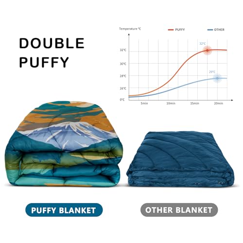 Camping Blanket,Lightweight Puffy Printed Camping Blanket Packable Outdoor Blanket for Camping,Traveling, Stadium, Hiking, Picnics - color: Snowy Mountain-thick, size: 39x55"