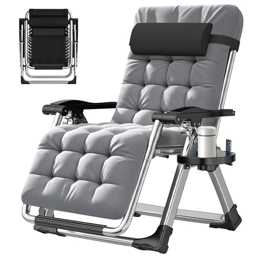 ABORON Zero Gravity Chair,Premium Outdoor Lawn Folding Lounge Chairs,Sturdy Adjustable Reclining Patio Chairs with Removable Cushion,Headrest & Tray - color: A Light Gray