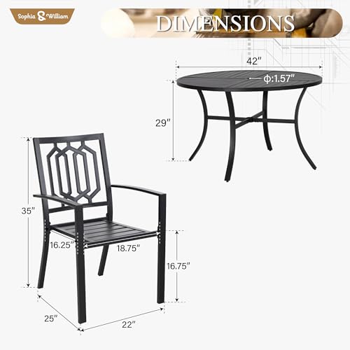 Sophia & William Round Patio Table and Chairs Set, Outdoor Dining Set for 4, 5 Piece Metal Patio Furniture, 42" Black Table(Geometry) - color: Geometry, size: 42" Dia