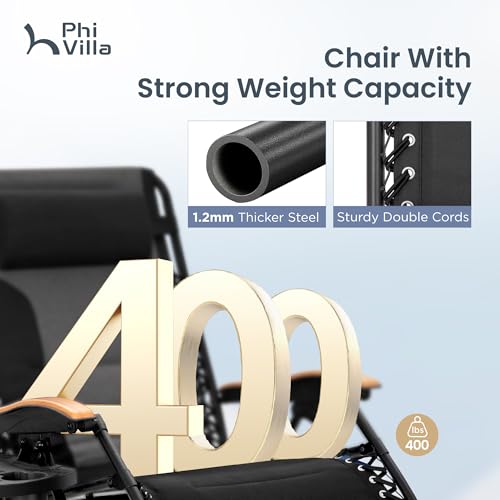 PHI VILLA XXL Oversized Padded Zero Gravity Chair, Foldable Patio Recliner, 30" Wide Seat Anti Gravity Lounger with Cup Holder, Support 400 LBS (Black) - color: Black, style: 1 Pcs