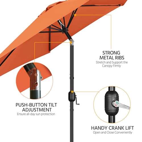 Yaheetech 9FT Patio Umbrella Outdoor with Heavy Duty Base Included,Table Umbrella with Push Button Tilt and Crank, UV Protection Waterproof for Yard/Outdoor/Wedding Parties and Events - Orange - color: Orange, size: 9FT