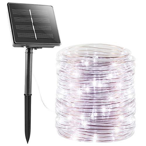 Solar Rope String Lights Outdoor 72Ft 200 Led Waterproof Solar Powered Fairy Lights with 8 Lighting Modes, Copper Wire PVC Tube Lights for Garden Wedding Christmas Party DIY Decor(Pure White, 1 Pack) - color: Pure White, size: 200 Led