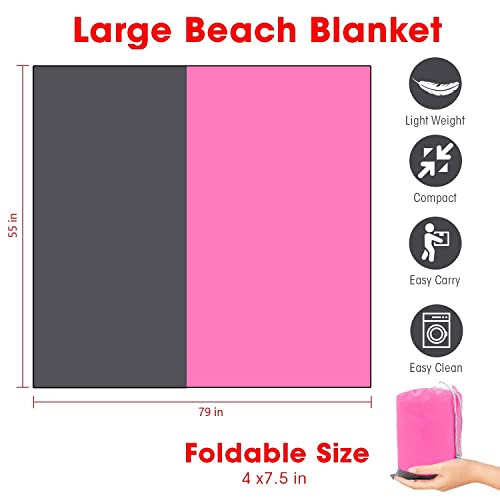 Beach Blanket Large Fast Drying Durable Lightweight Compact Outdoor Mat 79"x 55" - Sandproof Waterproof Picnic Mat for Travel, Camping, Hiking (Pink) - color: Pink