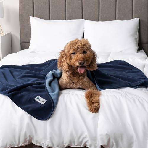 PetAmi Waterproof Pet Blanket Dog Bed Couch Cover for Furniture, Reversible Washable Soft Fleece - color: Navy/Blue, size: X-Large (60x80)