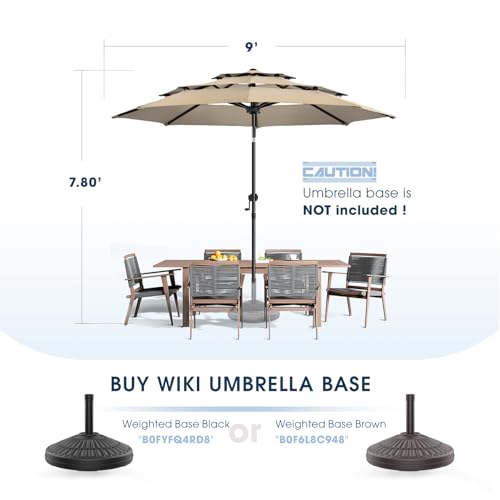 wikiwiki 9ft 3-Tier Patio Umbrella Outdoor Table Market Umbrella for Patio with Push Button Tilt/Crank, Fade Resistant Waterproof POLYESTER Canopy for Garden, Lawn, Deck, Backyard & Pool, Beige - color: Beige, size: 9 FT