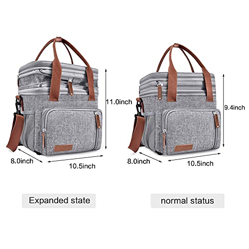 MOV COMPRA Adult Lunch Box for Work, Expandable Large Lunch Bags for Women Men, Leakproof Double Deck Lunch Box Cooler Tote Bag with Removable Shoulder Strap (Grey) - color: Gray