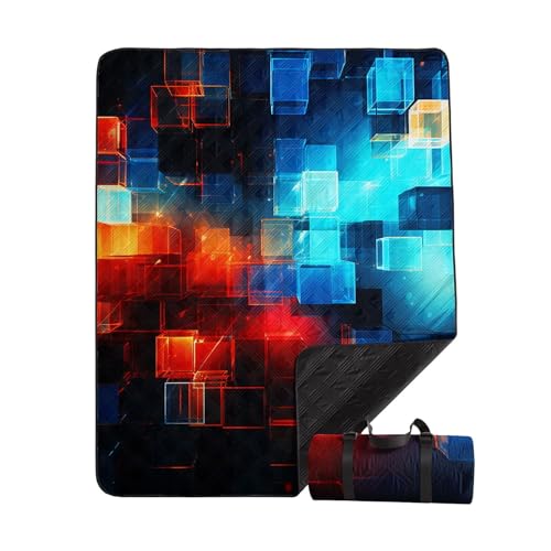 Outdoor Picnic Blanket Portable Ultrasonic Waterproof Picnic 3D Blocks Printed Camping Beach Mat for Sand and Wet Grass Hiking (3D Blocks L - color: 3d Blocks, size: Extra Long - 78"x78"