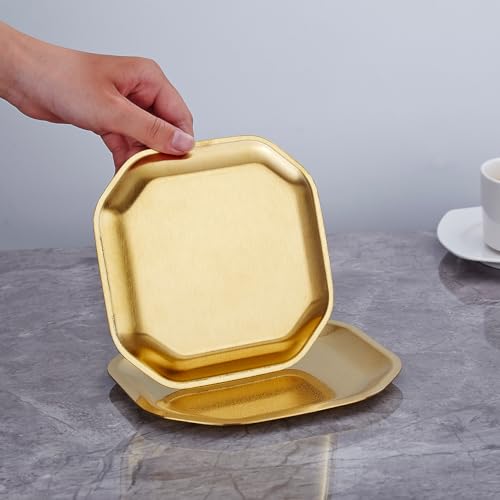 SANQIAHOME 4.7x4.7 inch square Appetizer Plates,thick stainless steel Dinner Plates, Pasta Dessert Plates for Sushi, Fruit oven/Dishwasher Safe, Set of 4,Gold - color: Gold, size: 4.7x4.7 in