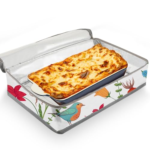 Insulated Casserole Carriers for Hot or Cold Food,Casserole Dish Bag Carrying Case,Food Carrier Warmer Container Bag for Travel Picnic.Pioneer Woman Kitchen Stuff.Fits 9"x13" Baking Dish - color: Bird