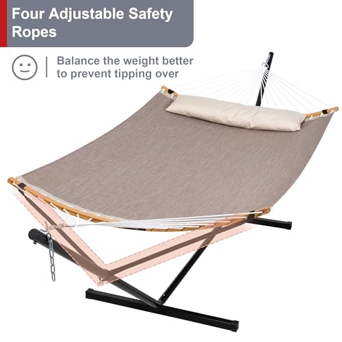 Quick Dry Hammock with Stand Included, Heavy Duty Hammock with 12FT Hammock Stand for Outside, Poolside, 450 Lbs Capacity, Brown - color: Zquick Dry-brown