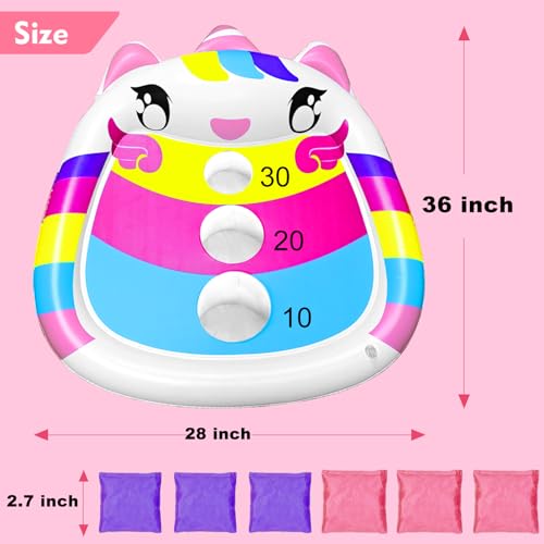 2 Pack Kids Pool Toys,Inflatable Unicorn Cornhole Board Floating Water Games Outdoor Swim Play for Adults Family,Cool Summer Party Gift for 6 7 8 9 10 12 Year Olds - style: 2 Pack Unicorn Cornhole Board