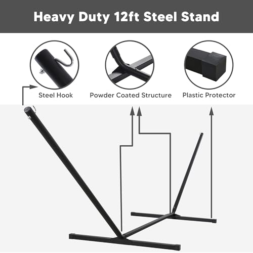 SUNCREAT Hammocks for Outside with Stand, Extra Large Double Hammocks 2 Person Heavy Duty, 450 lbs Capacity, Dark Gray - color: Dark Gray, size: 78.7 x 55.1 in, Hammock with 144 in Stand