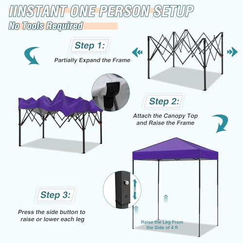 EAGLE PEAK 6x4 Instant Pop Up Canopy Tent, Straight Leg Sun Shelter, Portable Canopy with Carry Bag for Camping, Beach & Sports, Purple - color: Purple, size: No Wall