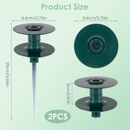 FONTOI 10 Inch Garden Hose Guide Spike, Rust Free Zink Sturdy Metal Stake, Heavy Duty Dark Green Spin Top, Keeps Garden Hose Out of Flower beds, for Plant Protection Greenhouse, Yard Lawn, 2PCS - color: ‎Dark Green A