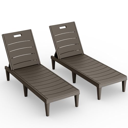Devoko Outdoor Chaise Lounge Chair Set of 2 with 5-Position Adjustable Back, Waterproof & Lightweight PP Lounge Chairs for Outside Pool Patio (Deep Brown) - color: Deep Brown, size: 72 in Depth