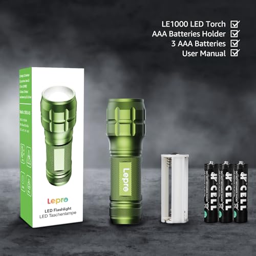 Lighting EVER LED Flashlights High Lumens, Small Flashlight, Waterproof, Adjustable Focus Flash Light for Outdoor, Emergency, Camping, AAA Batteries Included, 2 Pack - color: Green