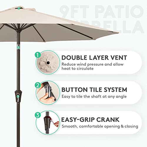 JEAREY 9FT Outdoor Patio Umbrella Outdoor Table Umbrella with Push Button Tilt and Crank, Market Umbrella 8 Sturdy Ribs UV Protection Waterproof for Garden, Deck, Backyard, Pool (Beige) - color: Beige