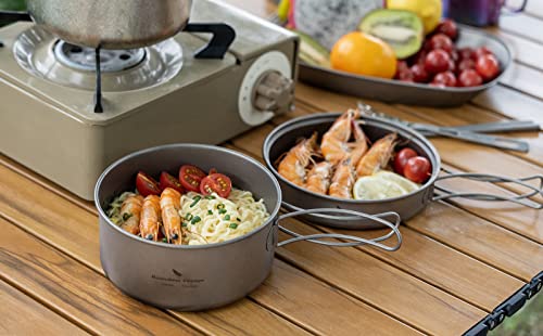 Boundless Voyage Outdoor Titanium Pot with Pan Set with Collapsible Folding Handle for Outdoor Camping Cooking Hiking Backpacking Portable Cookware - color: 1000ml+500ml