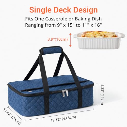 Insulated Casserole Carrier Portable Food Tote for Hot or Cold – Fits 9"x13" Baking Dish, Lasagna Holder for Parties, Picnic, Travel, Beach - Navy Blue - color: Navy Blue
