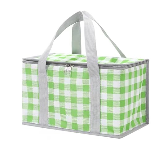 Insulated Picnic Cooler Bag - Zippered Top, Keeps Hot or Cold - Perfect for Picnics, Beach, Food Delivery & Outdoor (13.8x7.9x7.9 in) - color: Green