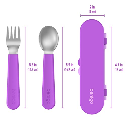Bentgo Kids Stainless Steel Utensil Set - Reusable Fork, Spoon & Storage Case, PFAS- & BPA-Free, Easy-Grip Handles, Lightweight, Dishwasher Safe, School Lunch, Travel & Outdoors (Purple) - color: Purple