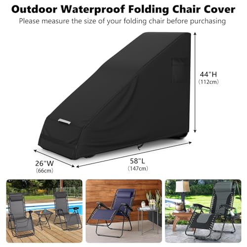 AKEfit 1 PCS Zero Gravity Chair Cover,Outdoor Waterproof Folding Lounge Chair Cover with Storage Bag,UV Resistant and Dustproof,Fits Most Folding Recliners,Black