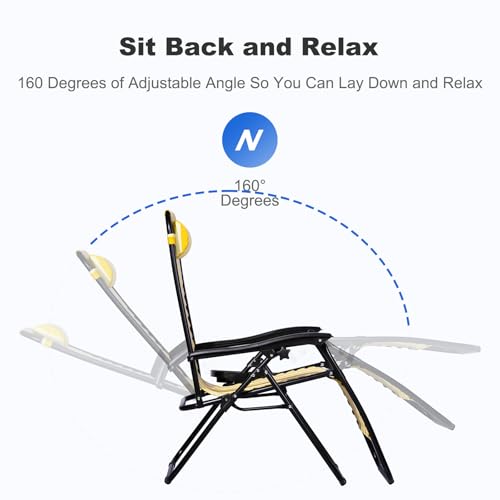 Nazhura Set of 2 Relaxing Recliners Patio Chairs Adjustable Steel Mesh Zero Gravity Lounge Chair Beach Chairs with Pillow and Cup Holder (Yellow Stripe) - color: Yellow Stripe