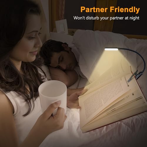 Gritin 9 LED Rechargeable Book Light for Reading in Bed - Eye Caring 3 Color Temperatures,Stepless Dimming Brightness,80 Hrs Runtime Small Lightweight Clip On Book Reading Light for Studying - color: ‎Black