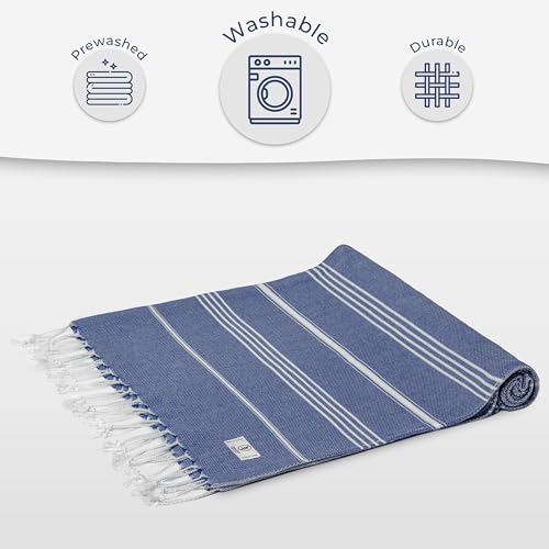 Ossano Turkish Beach Towel Compact & Soft Extra Large (39" x 71") - Quick Dry, Versatile and Functional as Yoga Mat, Picnic and Travel Blanket, Bath Towels/Vacation Essential - Indigo Blue - color: Indigo Blue
