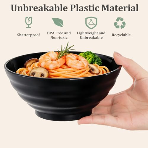 WRINGKIT 16 Pieces Plastic Dinnerware Set for 4, Unbreakable Plates and Bowls, Lightweight Black Plates Bowls with Cups, Reusable Dishes Set for Camping, Kitchen, Dorm, Dishwasher Microwave Safe
