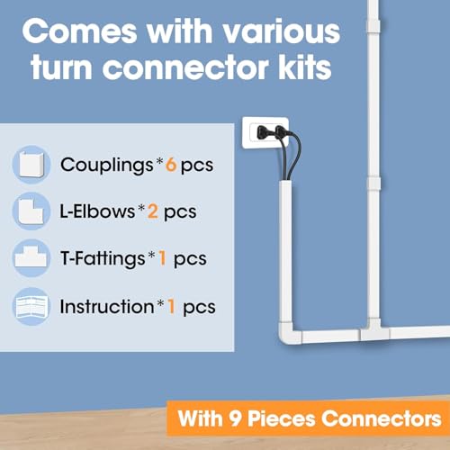 YesBes 116in Cord Hider Kit, Cord Covers for Wires on Wall, Paintable Cable Raceway, Cord Hider for Wall Mount tv, tv Cable Hider Wall kit, Wire Covers for Cords, W0.96in X H0.57in, White - color: White