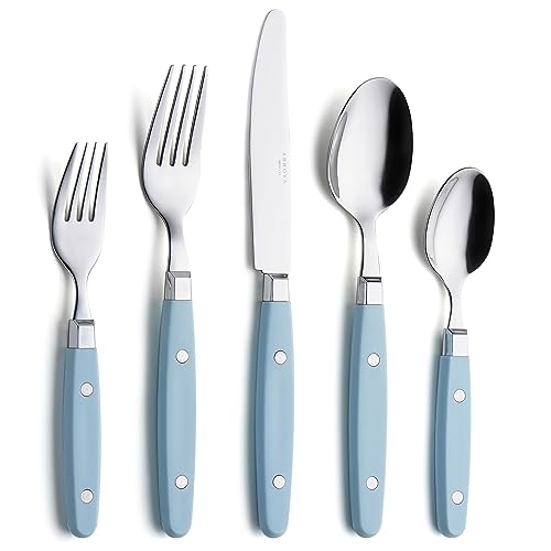 ANNOVA Silverware Set, Retro/Rivet Colorful Stainless Steel Tableware Kitchen Flatware Set Utensils, Includes Dinner Knives, Forks, Spoons, Salad Forks & Dessert Spoons (Sky Blue, 20 Pieces) - color: Light Blue, size: 20 Pieces