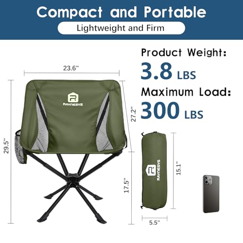 Raynesys 2 Pack Portable Camping Chair, Flexible 360° Rotation, 8 Seconds Quick Setup Folding Camping Chair, 3.8Lb Lightweight Travel Chairs for Easy Carry to Hiking, Sporting, Beach, Army Green - color: Army Green, size: 2 Pack
