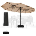 Sundale Outdoor 15ft Large Patio Umbrella with Base Included and Umbrella Cover, Outdoor Double-Sided Umbrella - color: Tan
