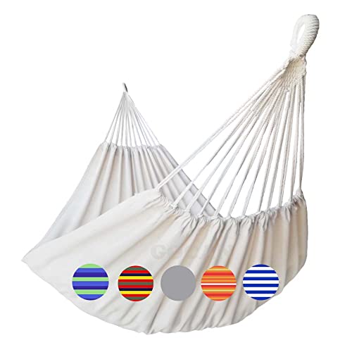 GOCAN Brazilian Double Hammock 2 Person 330X150cm Load 500Pound Cotton Hammock for Patio Porch Garden Backyard Lounging Outdoor and Indoor (Beige) - color: Beige, size: XX-Large