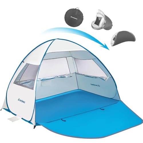 EchoSmile Pop Up Tent for 4 Person Family, Beach Tent Sun Shelter with UPF 50+ UV Protection & Waterproof, Lightweight & Easy Automatic Setup Portable Cabana for Outdoor Travel (Light Blue) - color: Light Blue