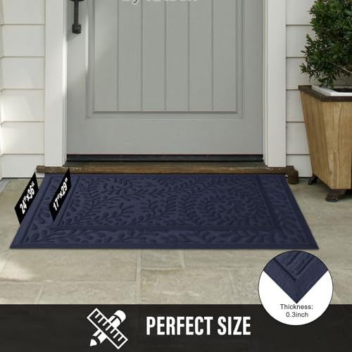 HIYARD Front Door Mat, Absorbent Dirt Trapping Welcome Door Mat Indoor Outdoor, Non Slip Entry Mat, Indoor Outdoor Door Mats, Fade Resistant, Low Profile Doormat for Entryway, 29×17, Blue - color: Blue, size: 1'5" x 2'5" (Rectangular)