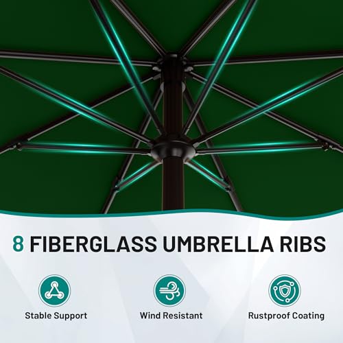 AreShark 10 FT Outdoor Patio Umbrella, Patio Table Umbrella with Push Button Tilt and Crank, Outdoor Patio Umbrellas with 8 Fiberglass Ribs, Patio Umbrellas for Market, Garden, Pool (Dark Green) - color: Dark Green