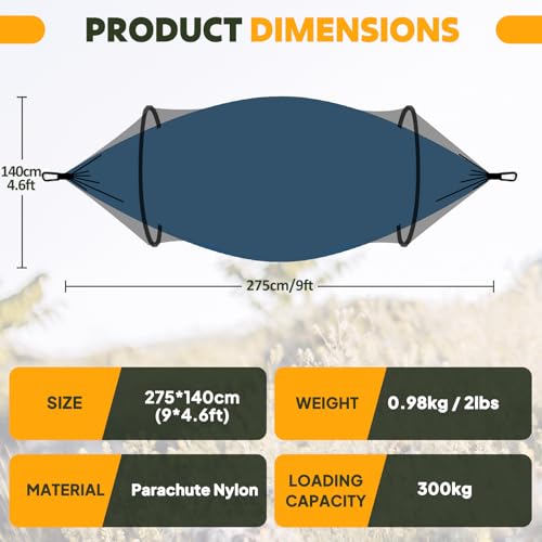 Chihee Ultra-Light Travel Camping Hammock Pop-up Net Hammock 660lbs Load Capacity,Breathable,Quick-Drying Parachute Nylon 2 Premium Carabiners,2 Tree Slings Included for Outdoor Backpacking Hiking - color: Navy Blue