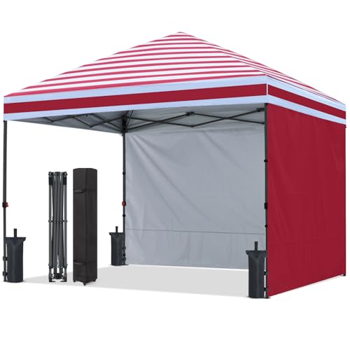 ABCCANOPY Easy Pop up Canopy Tent with 2 Sidewalls for Outdoor Sun Blocking or Rain Protection,10x10, Red Stripes - color: Red Stripes, size: 10x10
