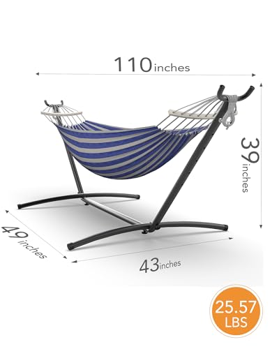 EveryFun Double Hammock with Heavy-Duty Steel Stand,Portable,Easy Assembly,600lbs Weight Capacity,Perfect for Indoor,Yard,Camping,or Outdoor-BlueWhite - color: Dc-bluewhite