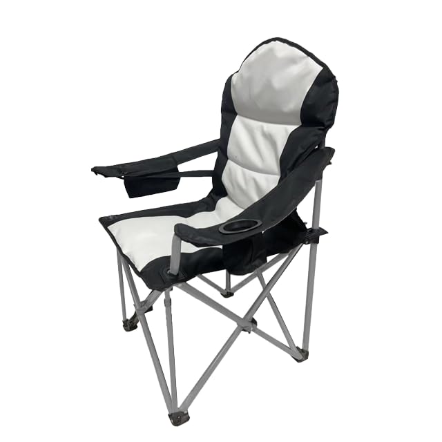 Wild Scape Oversized Folding Camping Chair for Adults, Foldable Beach Chairs with Cup Holder, Cooler Pocket, Storage Bag, Heavy Duty, Portable Fishing Chair for Outdoor, Garden Picnic, Grey & Black - color: Black
