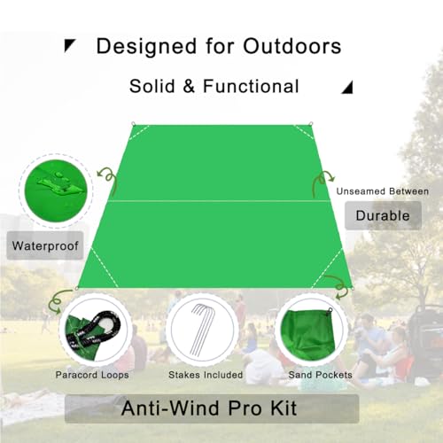 Outdoor Pocket Blanket, 55"x60" Waterproof Foldable Compact Small Pincic Blanket, Ultralight Tarp for Camping, Festival, Beach, Hiking, Backpacking, Travel and More, Stakes Included - color: Lime Green, size: 55"*60"