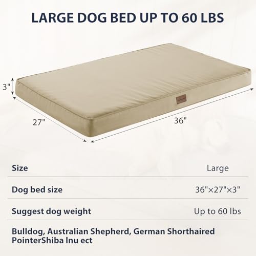 BFPETHOME Outdoor Dog Bed for Large Dogs, Waterproof, Orthopedic with Removable Washable Cover, Egg Crate Foam Mat (36 x 27in, Beige) - color: Beige, size: 36.0"l X 27.0"w X 3.0"th