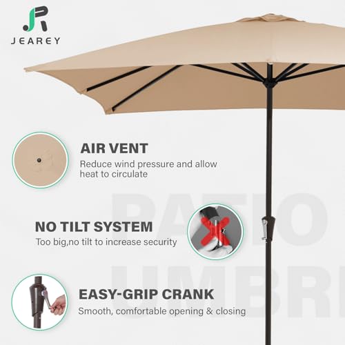 JEAREY 8x10 ft Rectangular Patio Umbrellas Outdoor Table Market Umbrella w/Crank, 8 Sturdy Ribs, UV Protection Windproof Sunproof for Garden, Deck, Backyard, Pool(Beige) - color: Beige, size: 8x10ft