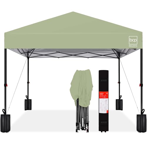 Best Choice Products 10x10ft Pop Up Canopy Tent, Outdoor Shade, 1 Person 1 Minute Set Up, Carry Case, 4 Weight Bags - Sage Green - color: Sage Green, size: 10x10ft