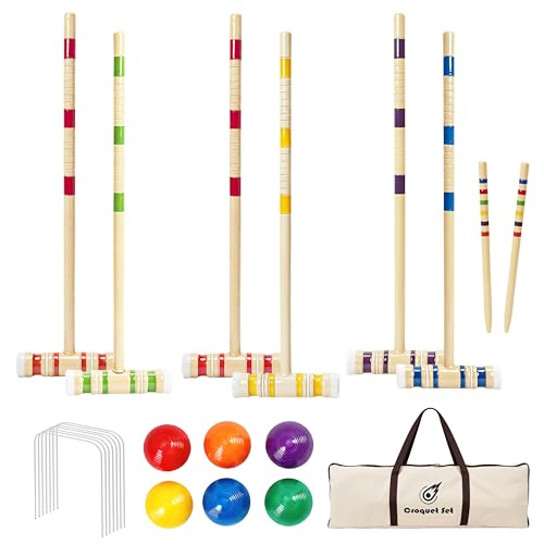 Croquet Set 35'' with Wooden Mallets, Colored Balls, Sturdy Carrying Bag for Adults &Kids, Perfect for Lawn,Backyard,Park and More - size: Croquet Set-35''