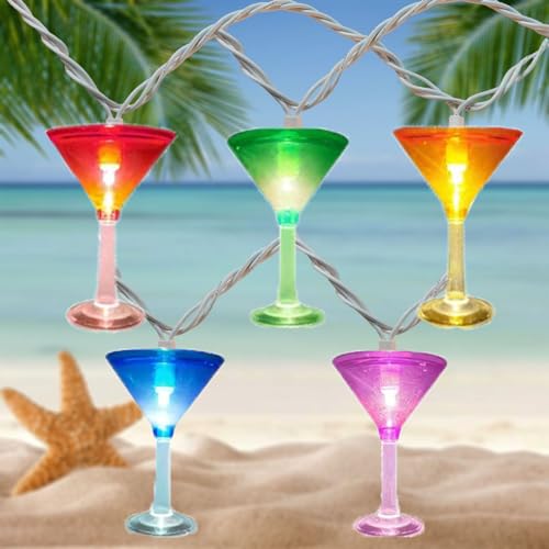 Cocktail Glass String Lights, 8.5Ft Tropical Beach Themed Wine Glass String Lights with 10 LED Cup Lights, Plug in Summer Patio Fairy Lights for Camp Tent Holiday Party Garden Bedroom - color: Wine Glass Lights, size: 8.5FT
